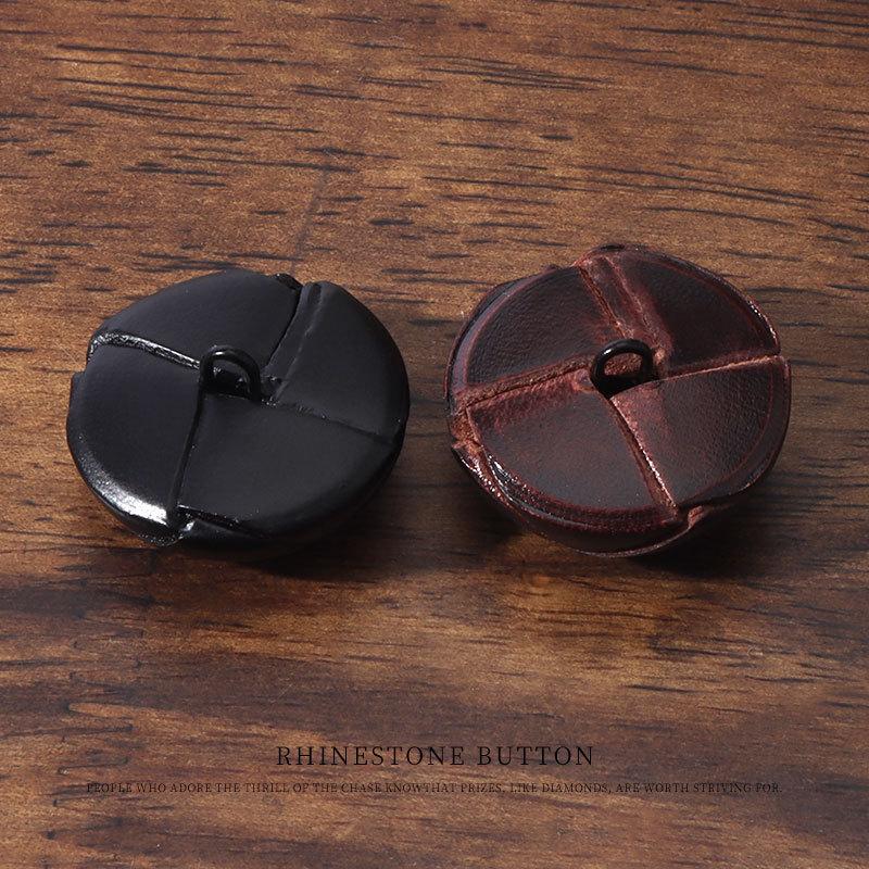 2pcs Hand-Woven Brown Leather Football Buttons, High-End Suit, Coat, Trench Coat, Black Button Buttons