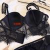 Big breasts show small underwear women's sexy pure lace lace bra thin cup soft steel ring side up support anti-drop bra