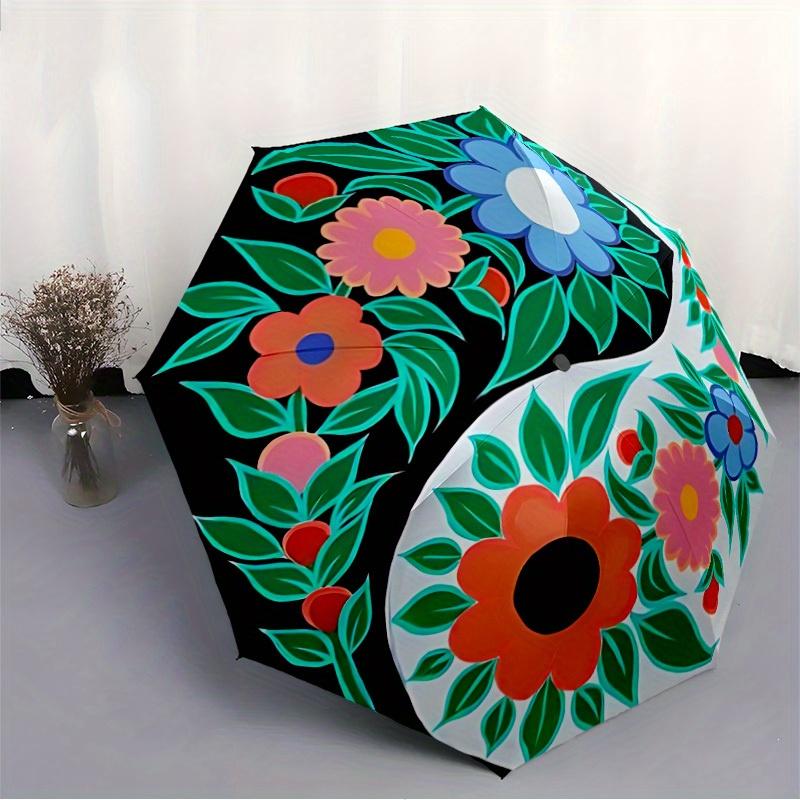 1pc Floral Yin Yang Symbol Automatic Open/close Folding Umbrella, Compact Portable Travel Umbrella,Cute Umbrella, Durable Construction yy250804070