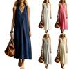 Rochie Maxi Fără Mâneci cu Decolteu în V din In pentru Femei, de Vară, Casual, Croială Largă, Rochie Lungă cu Detaliu Buton, Material Ușor și Respirabil