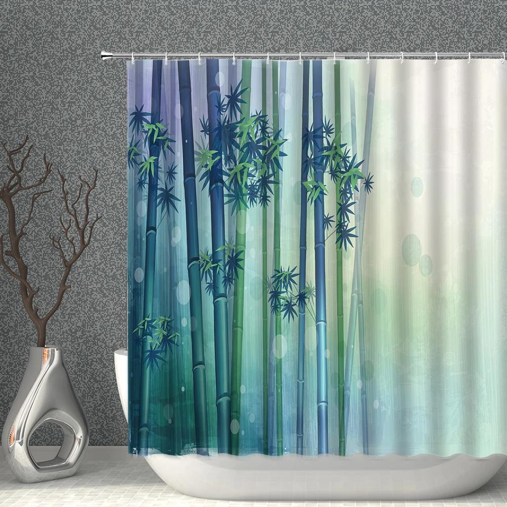 Bamboo Printing Shower Curtain High Quality Waterproof Polyester Fabric Bath Curtains With Hooks Bathroom Screen Home Decor