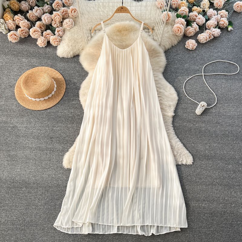 Idle Style Chiffon Pleated Long Sling Vacation Skirt