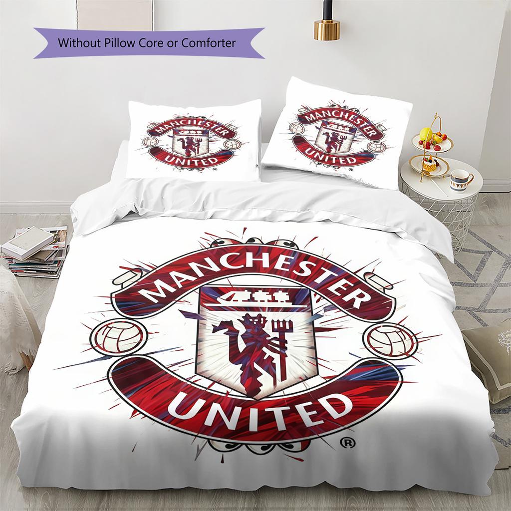 Man Utd Bedding Quilt Set Quilt Cover Pillowcase Home Decoration Birthday Gift (1 * Duvet Cover + 2 * Pillowcase, Without Core)