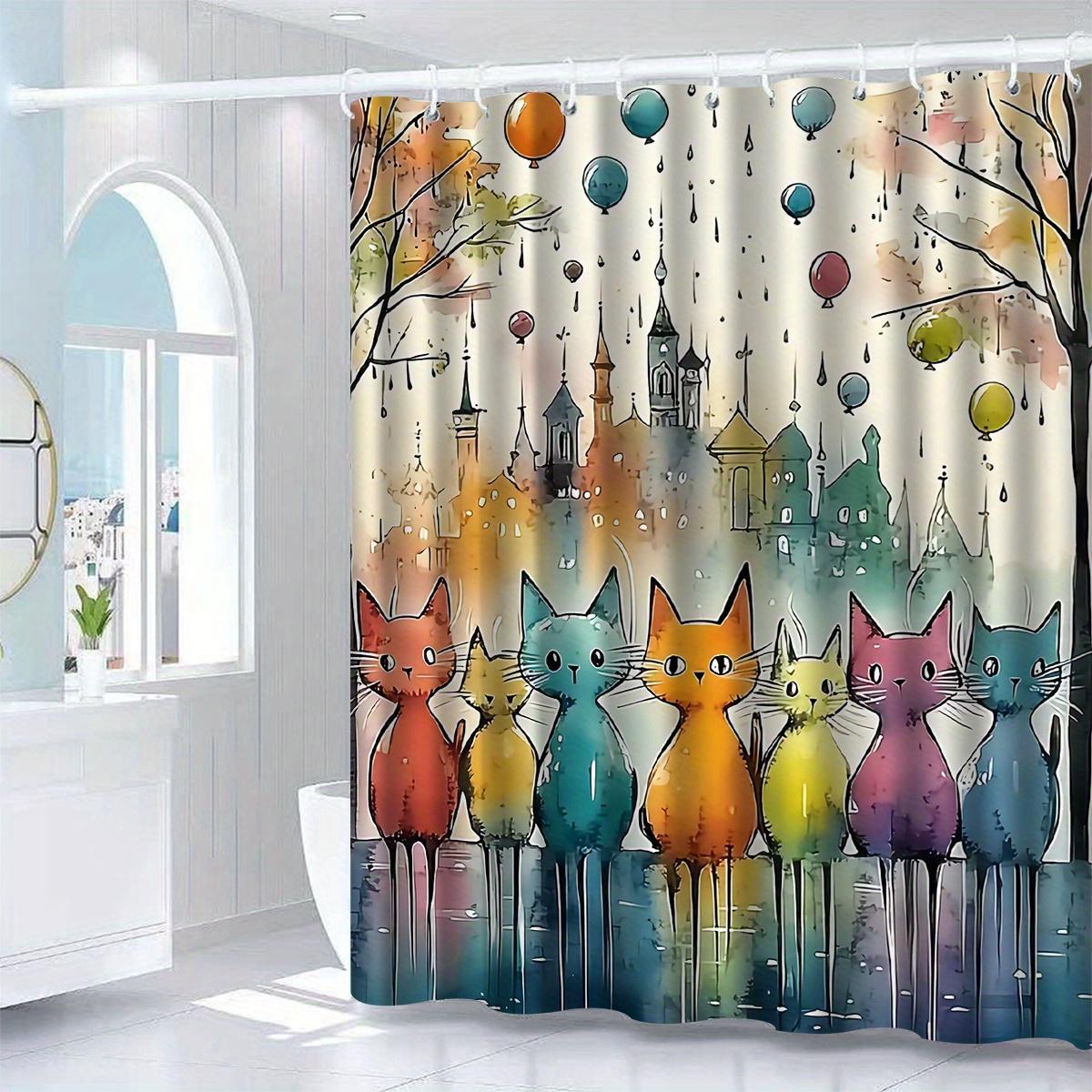 

A Whimsical Cats Shower Curtain: Add a Touch of Playfulness to Your Bathroom with This Adorable Design Featuring Colorful W90XH180cm