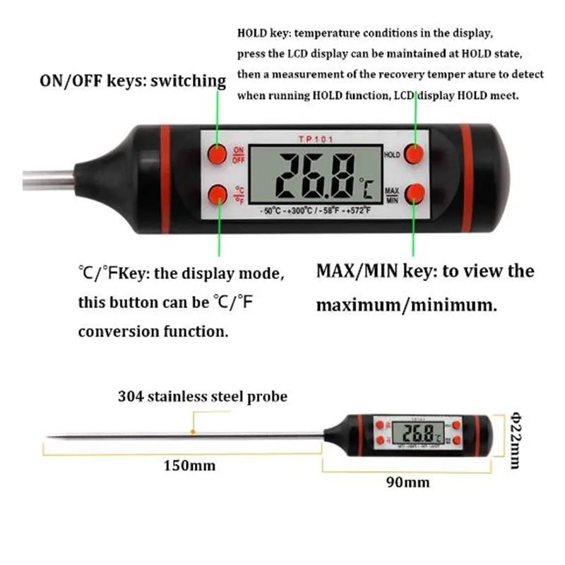 

TP101 Электронный пищевой термометр Кухонный термометр для масла Электронный зонд Жидкий барбекю Выпечка Цифровой дисплей Температурный измеритель