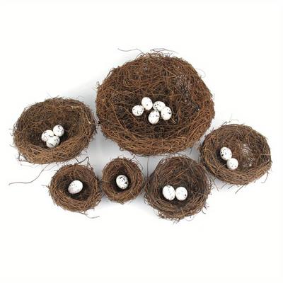 1PC Rattan Made Bird Nest Toad Rattan Bird Nest Simulation Decoration Easter Supplies Soft-installed Props