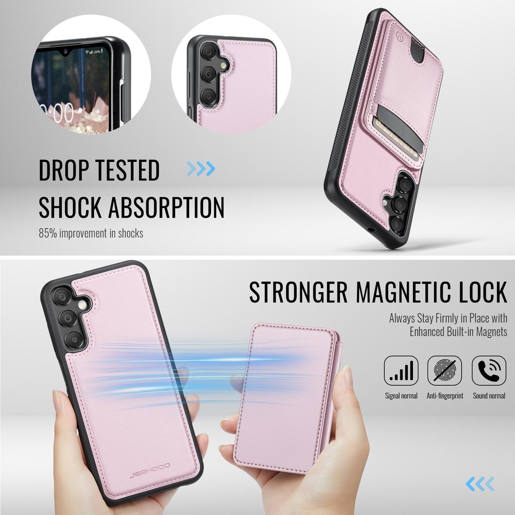 For Samsung Galaxy A25 5G (Global) (161mm) Magnetic Case JEEHOOD J10 Leather Back Phone Cover with Detachable Card Holder Kickstand