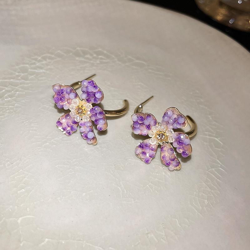 

Серебряные серьги с геометрическими кристаллами и иглами и цветком, маленькие свежие милые нишевые серьги, легкие роскошные серьги простого дизайна