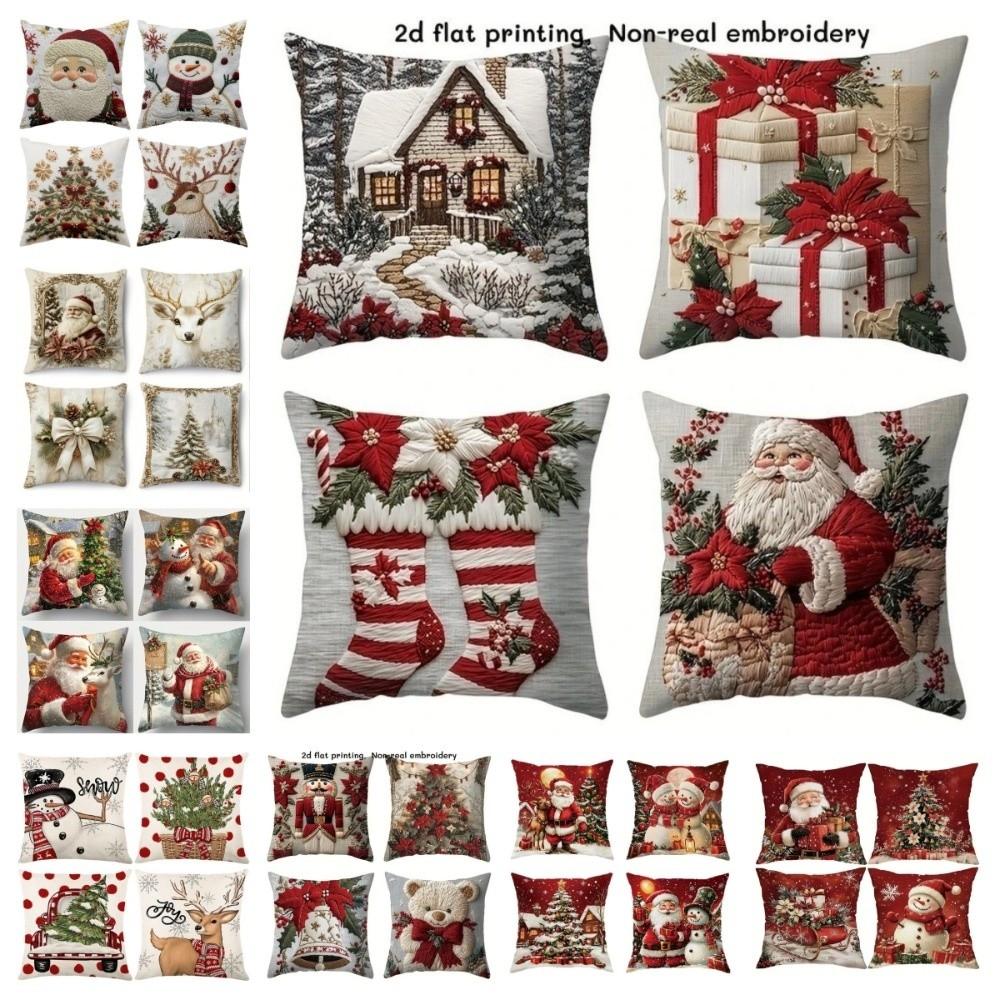 New Christmas Throw Pillow Covers 45x45 Santa Claus Festive Pillowcase Snowman Non-Real Embroidery Cushion Cover Party Decor