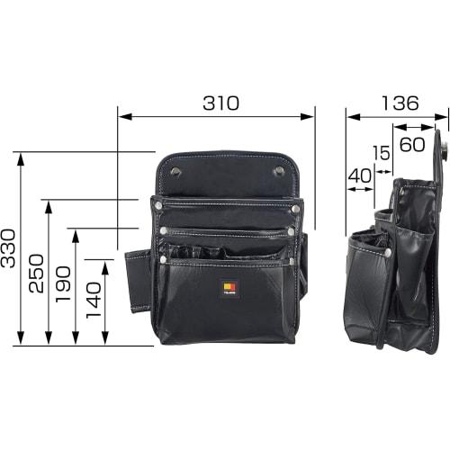 Tajima Safe System Detachable Waist Pouch with Twin Hooks and 3-Tier Large Nail Pouch, Made of Moisture-Resistant High-Density Nylon (SFKBN-KG3L2H). E