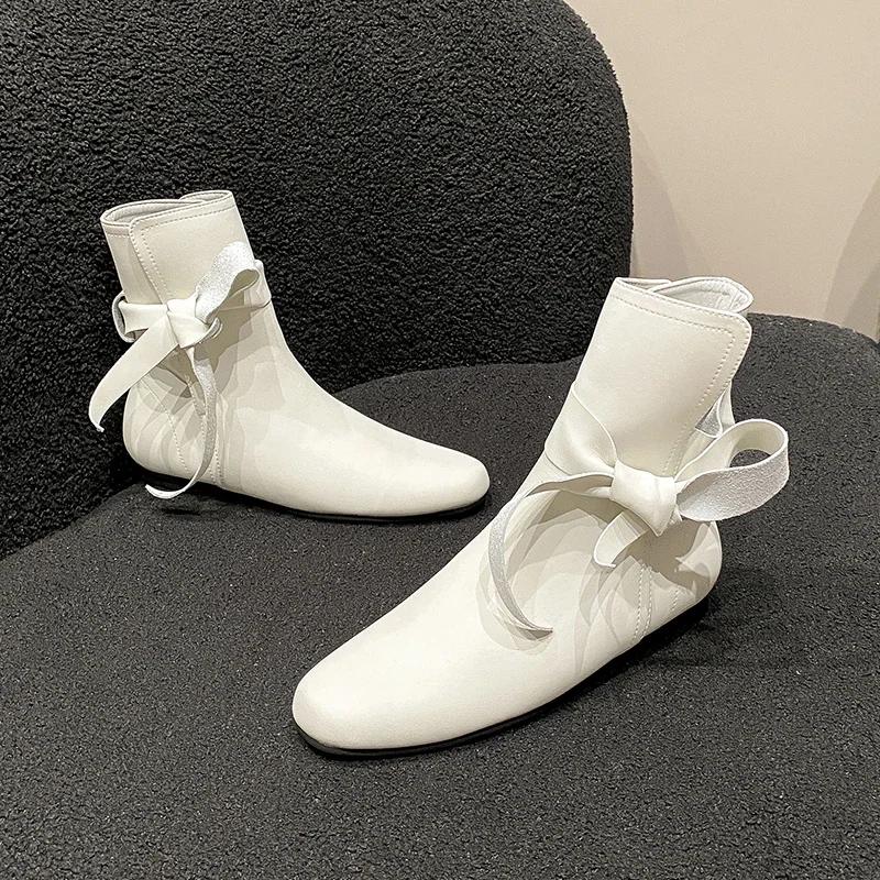 2024 Fashionable and Versatile Solid Color Women's Boots Lace Up Naked Boots Versatile Winter Women's Boots Zapatos De Mujer