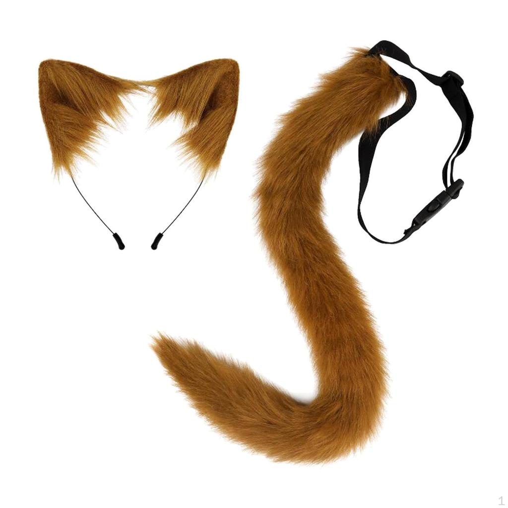 Zestaw uszu i ogona ze sztucznego futra Zwierzęta Prezent Opaska na uszy do włosów Opaska na głowę Cosplay