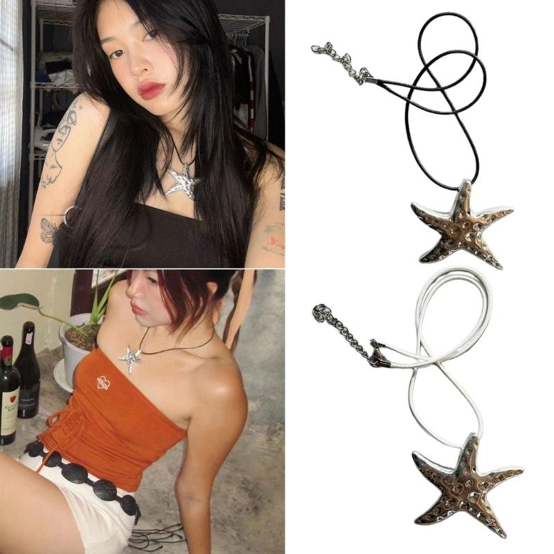 Sparkling Big Star Necklace for Women Teen Girls Starfish Pendant Summer Jewelry Gift Clavicle Chain Collar Necklaces