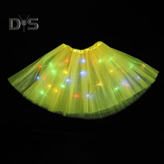 LED Light-Up Women Mesh Skirt Elastic Waist Illuminated Skirt Stage Show Colorful Gauze Skirt Multi Layer Full Mesh Skirt