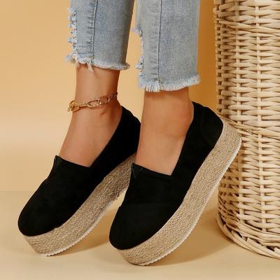 2024 Women's Casual Breathable Round Toe Anti-Slip Woven Flat Loafers Thick-Soled Lazy Canvas Shoes