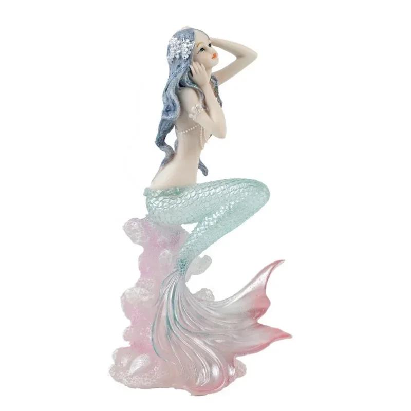 Raffinata Statuetta Sirena Corallo Onda Marina in Resina Ornamento Artigianale per Casa Auto Decorazione Regalo Ragazze Bambini Festival