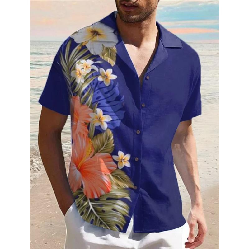 New Beach Men's Short Sleeved Music Print Polo Collar Button Shirt Outdoor Leisure Fashion Street Men's High Quality Top