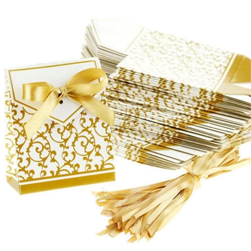 100PCS Gold Silver Paper Candy Box Gift Bag Wedding Gift Packaging Baby Shower Favors Birthday Party Supplies