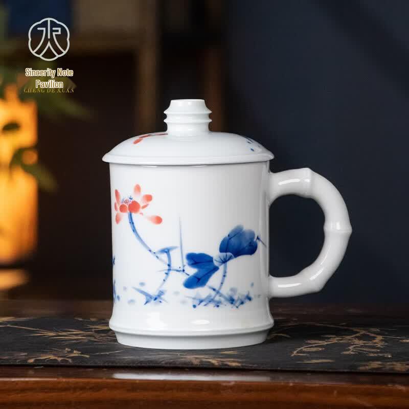 Jingdezhen Hand-Painted Ceramic Tea Cup with Metal Filter