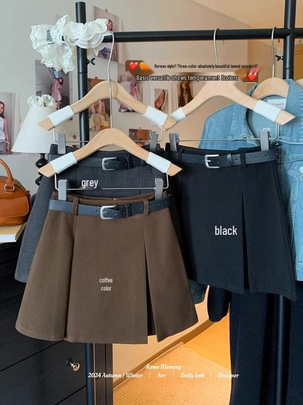 Spicy Girl High Waist Woolen A-line Skirt - Autumn 2024