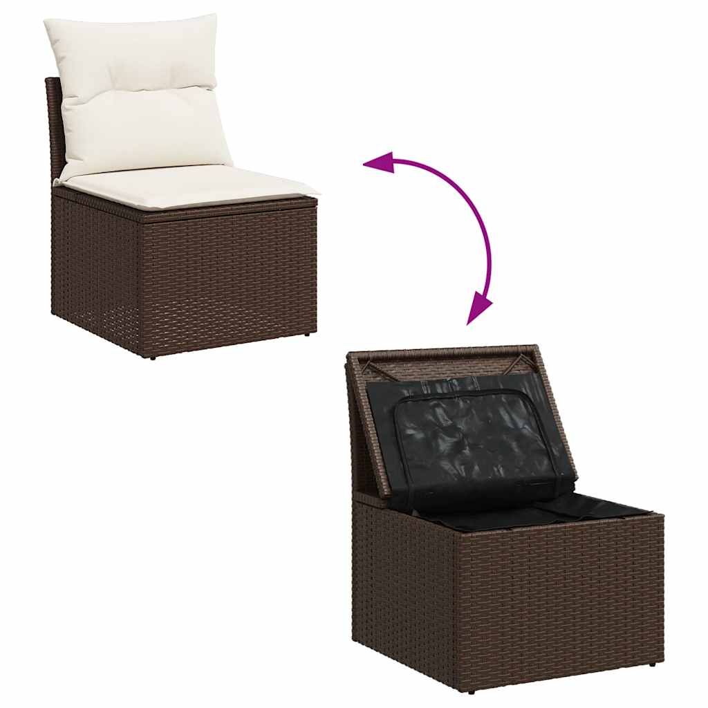 7 Piece Brown Poly Rattan Garden Sofa Set with Cushions