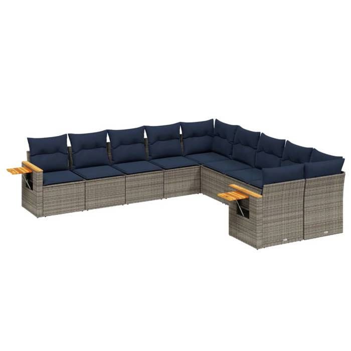 VidaXL Salon de Jardin avec Coussins 10 pcs, Canapés de Patio, Ensemble de Meubles, Mobilier de Terrasse Exterieur, Gris 3227195