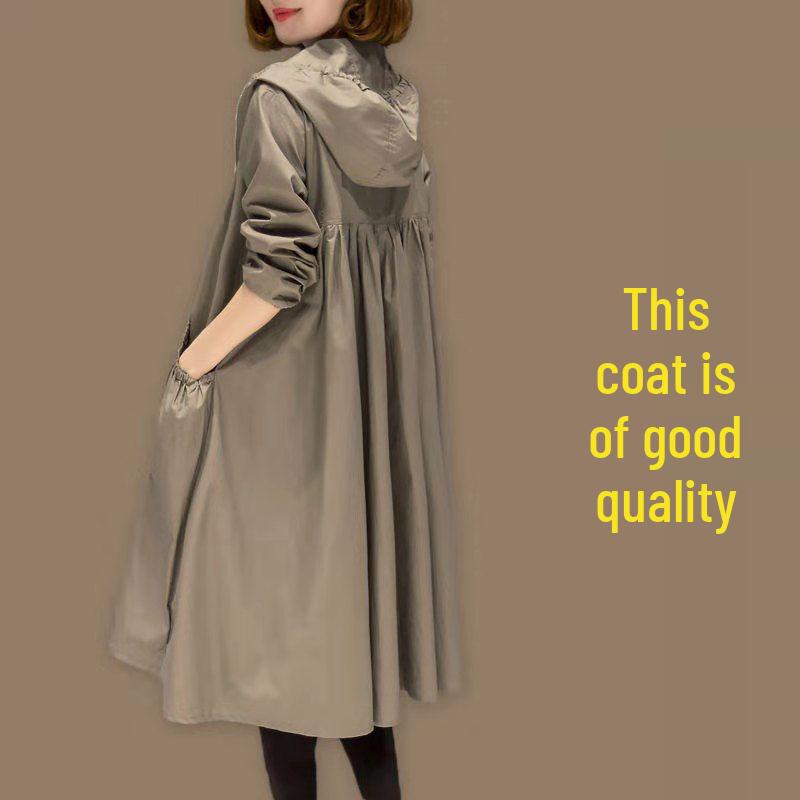 2025 Spring/Autumn Korean Style Mid-Length Over-the-Knee Trench Coat with Lining - Loose Fit, Plus Size