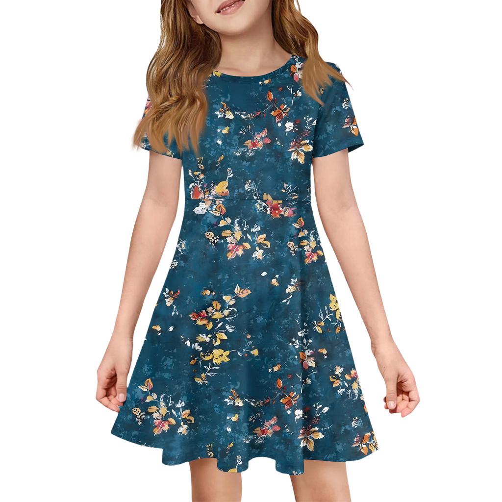 Girl Summer Dress Color & Print Short Sleeve Dress With Pocket Casual Dress Shorts Sleeve Party Dress Easter Day