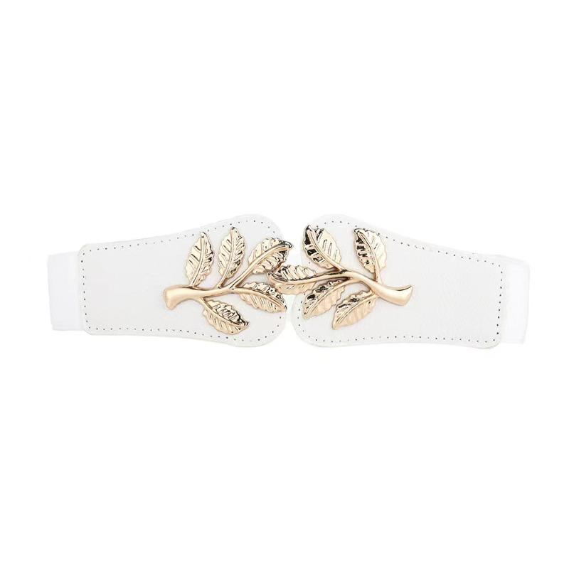 Women's Waist Cover Fashionable Gold Leaf Elastic Waist Closure With Double Hook Buckle Wide Belt Paired With Skirt Women Belt