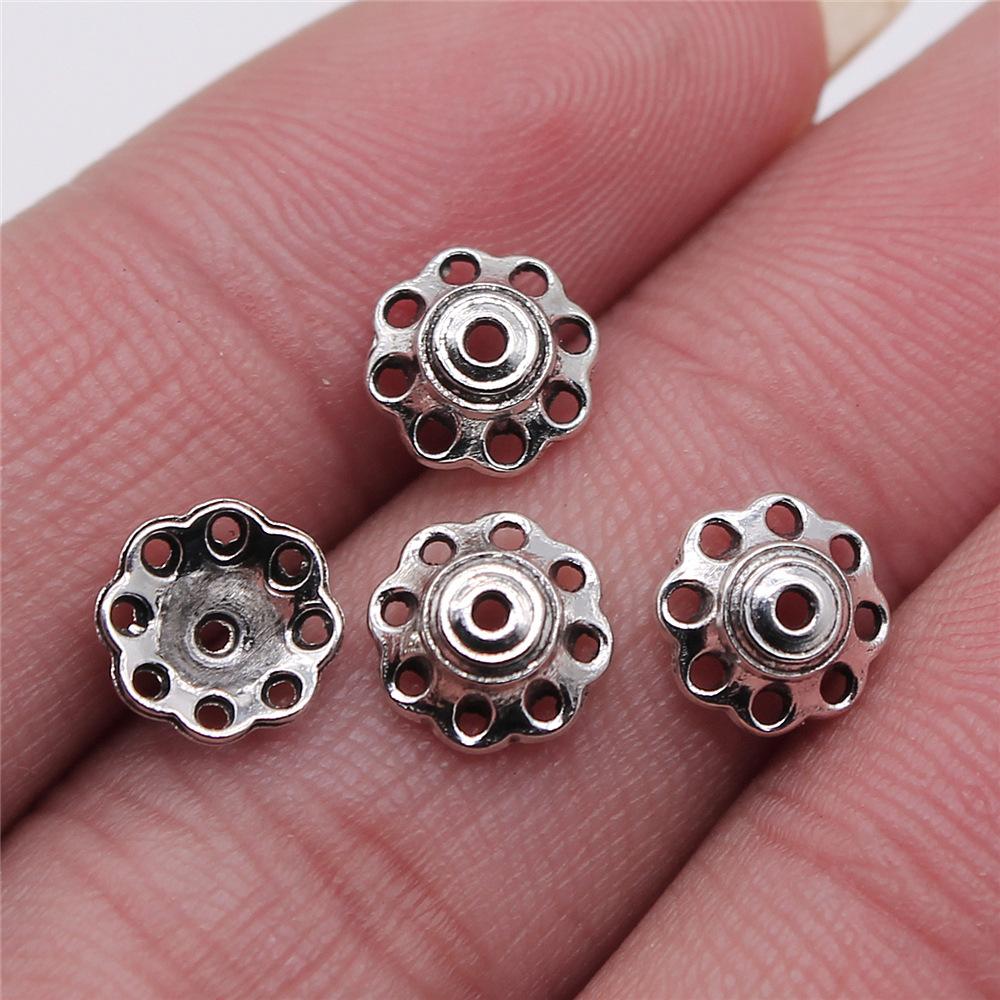 50pcs Tibetan Antique Silver Color Flower Bead End Caps For Jewelry Making Findings Needlework DIY Accessories Wholesale