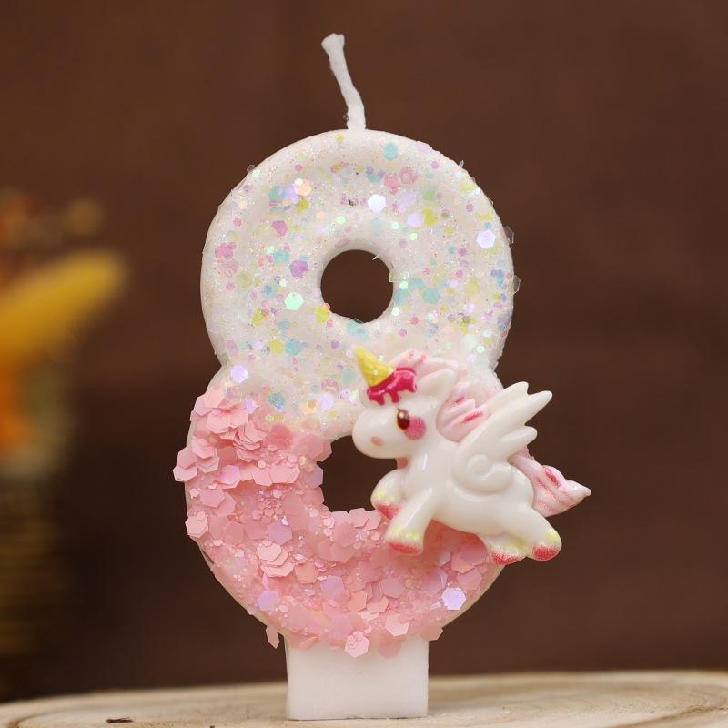 Happy Birthday Candle 0-9 Numbers Candle Pink Unicorn Birthday Candles for Cake Children's Birthday Party Candle Cake Decorating