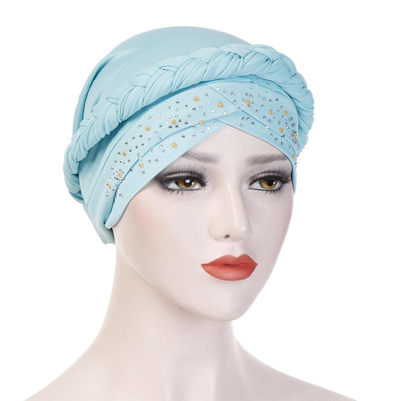 

Trendy muslim women inner caps for hijab India wrap head turban bonnet with drill solid color hijab underscarf caps turbante