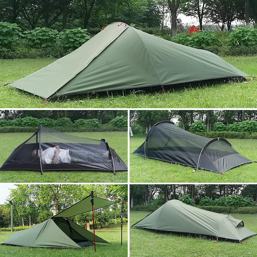 Bulaned Ultralight Outdoor Camping Tent One Person Camping Tent Water Resistant Tent Aviation Aluminum Support Portable Sleeping Bag Tent