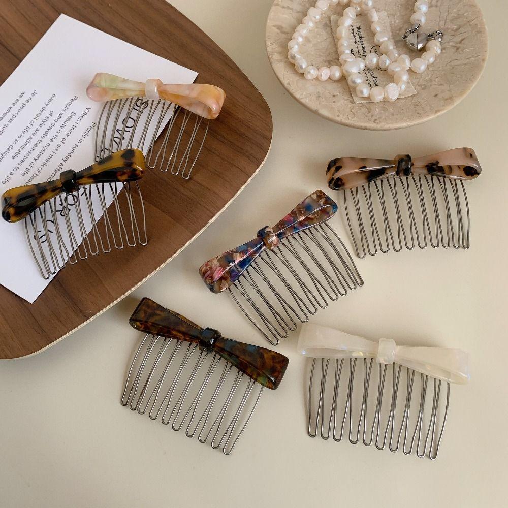 Barrettes Acetic Acid Bow Hair Comb Fixed Combs Bow Hair Clip Cute Bowknot Hairpin  Student