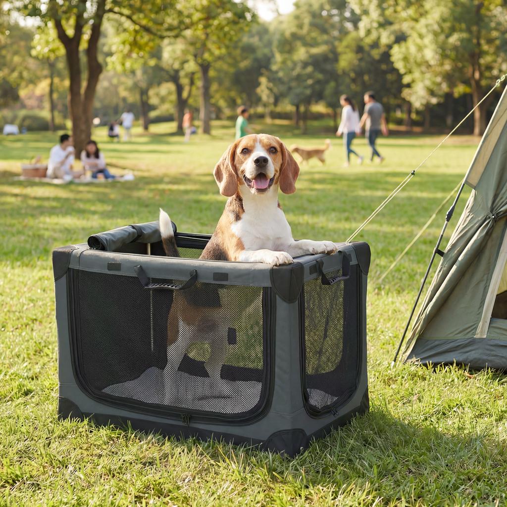 Soft Foldable Dog and Cat Carrier with Cushion, Washable Cover, Doors, Breathable 600D Oxford, 76x54x54 cm, Green