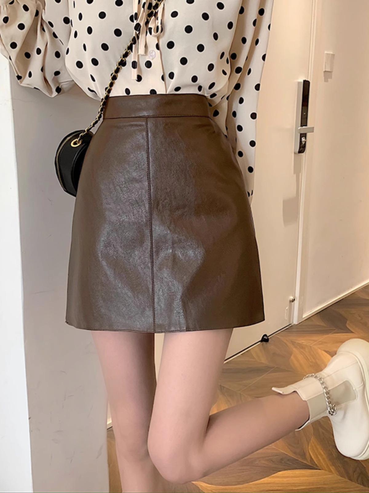 

Women s PU Leather High Waist A-Line Midi Skirt, Slimming Bodycon, Solid Color, Autumn/Winter 2023 Collection. Small кофейный