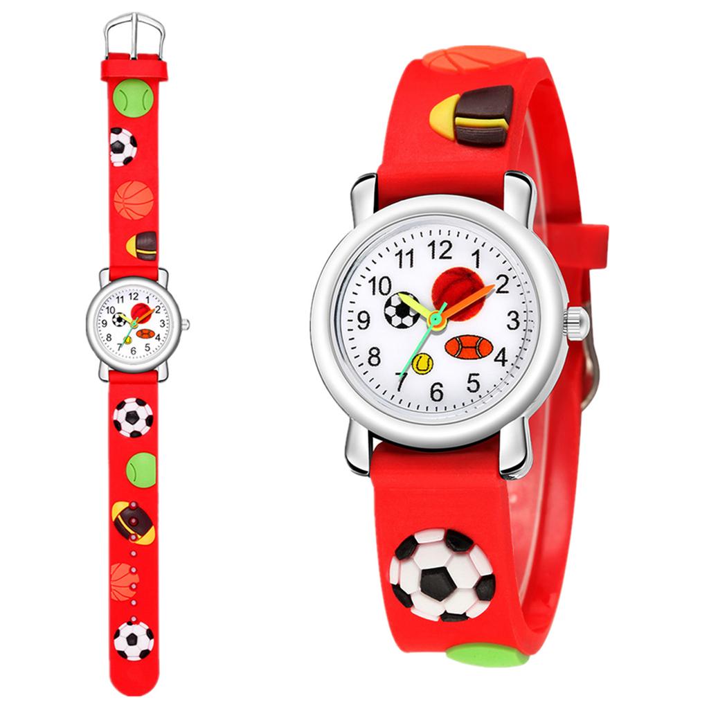 Kinder-Quarz-Uhr mit geprägtem Sportball-Muster Weiches Silikonarmband Langlebige Kinder-Armbanduhr für den täglichen Gebrauch