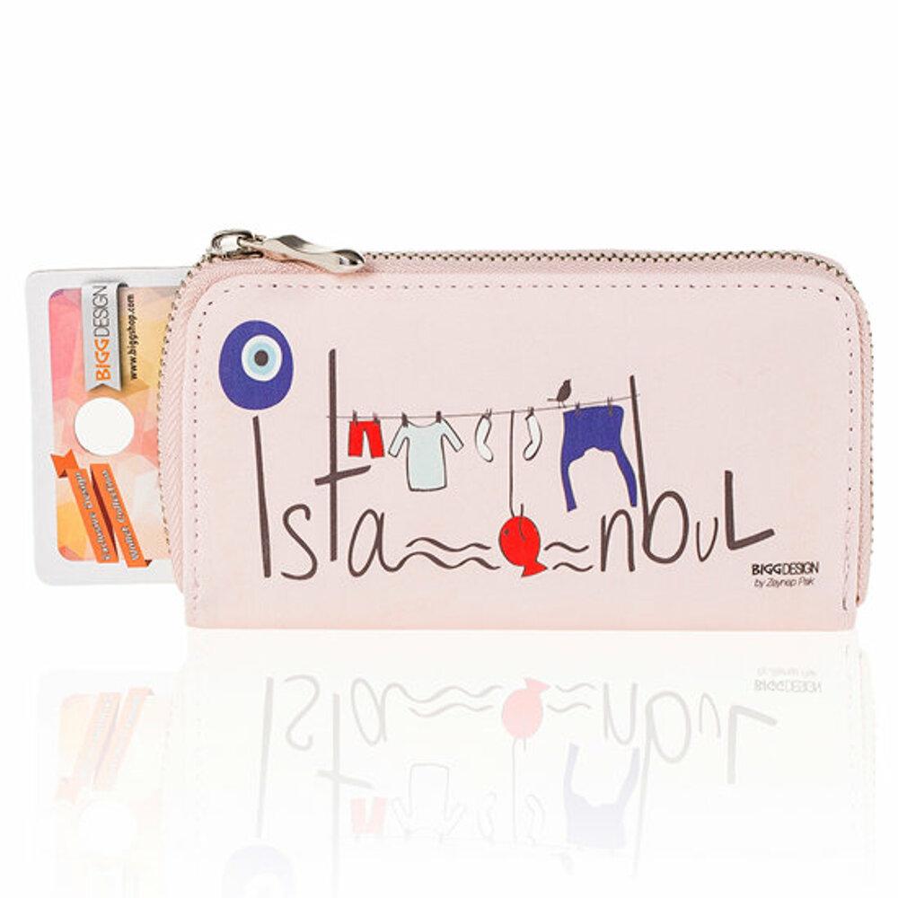 

BiggDesign Eye Motif Wallet, Pink Color, PU Leather, Zippered, 12 Compartments For Cards, Women s Wallet