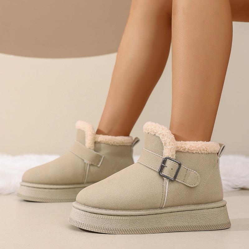 Women's Thick-Soled Buckle-Fastened Fleece-Lined Snow Boots 2025 Winter New Arrival Waterproof Warm Short Boots Slip-On Cotton Boots