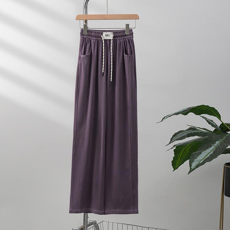 

Джинсы из тенселя женские новые весенние тонкие с высокой талией прямые широкие брюки свободные повседневные брюки-бананы M фиолетовый