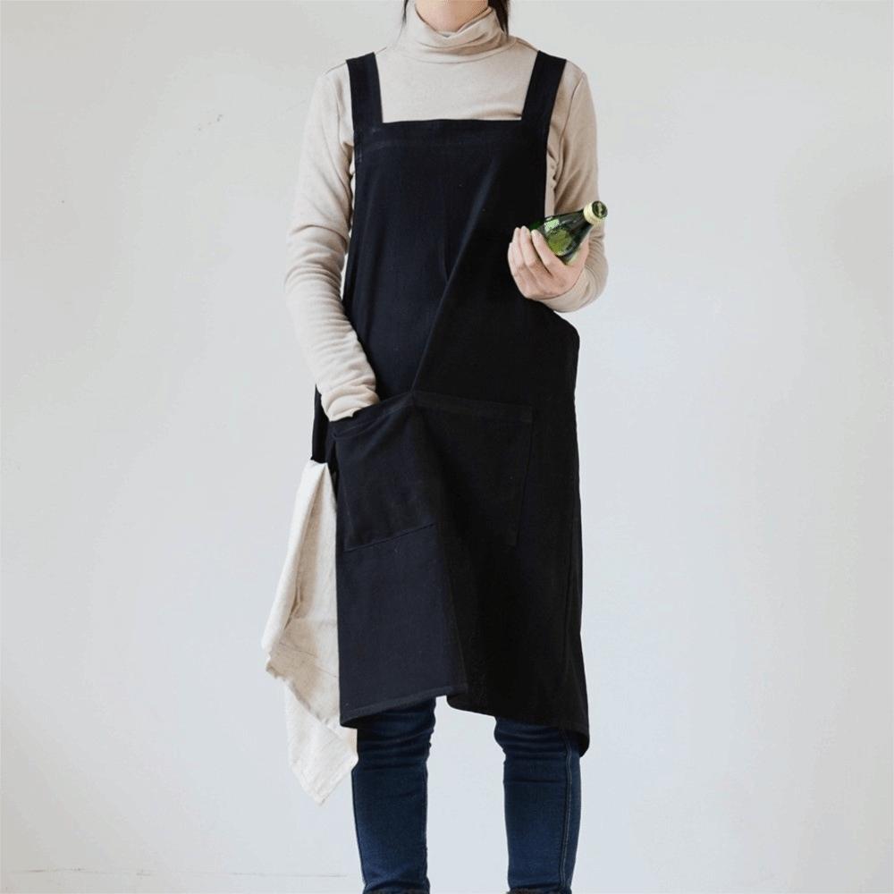 Simple Pocket Apron Cotton Household Waterproof Apron Durable Unisex Work Clothes  Coffee Shop