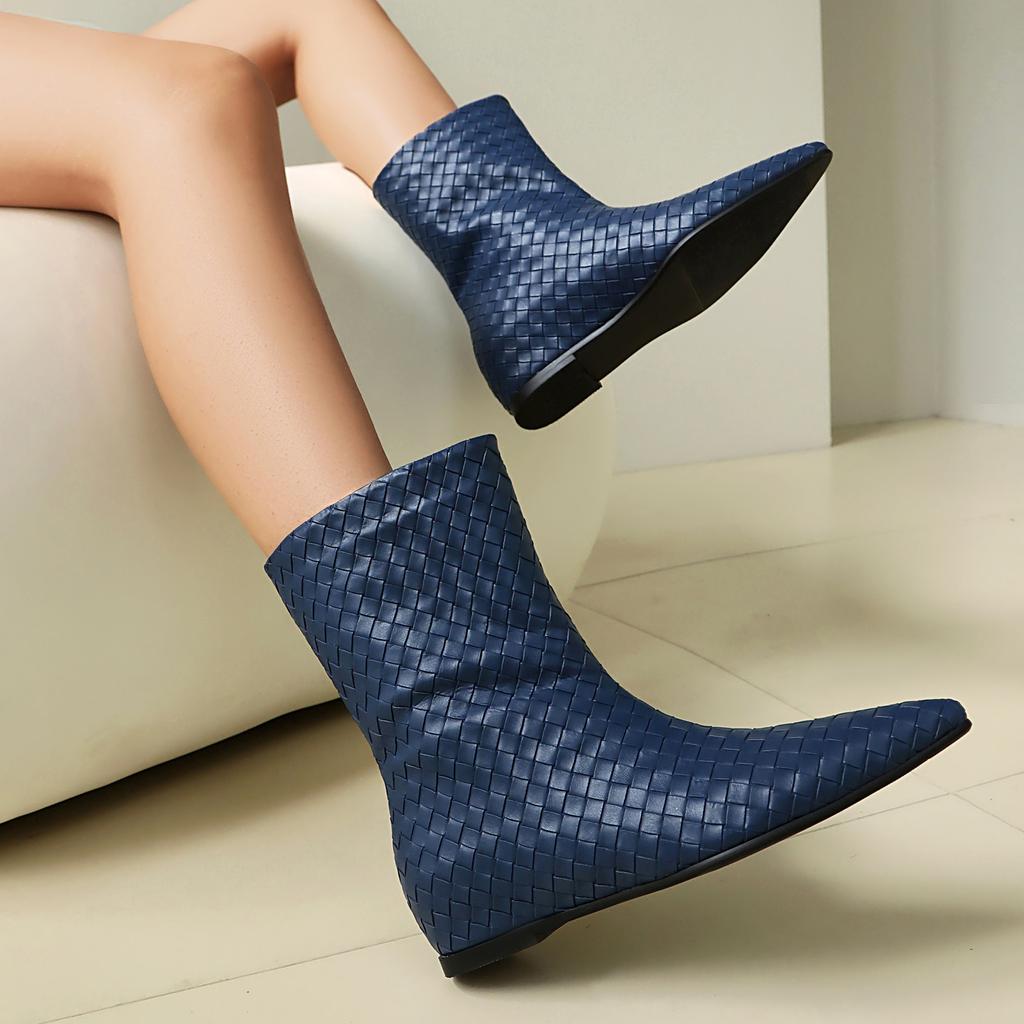 Women's flat-bottomed short boots spring and autumn large size European and American style woven casual short boots