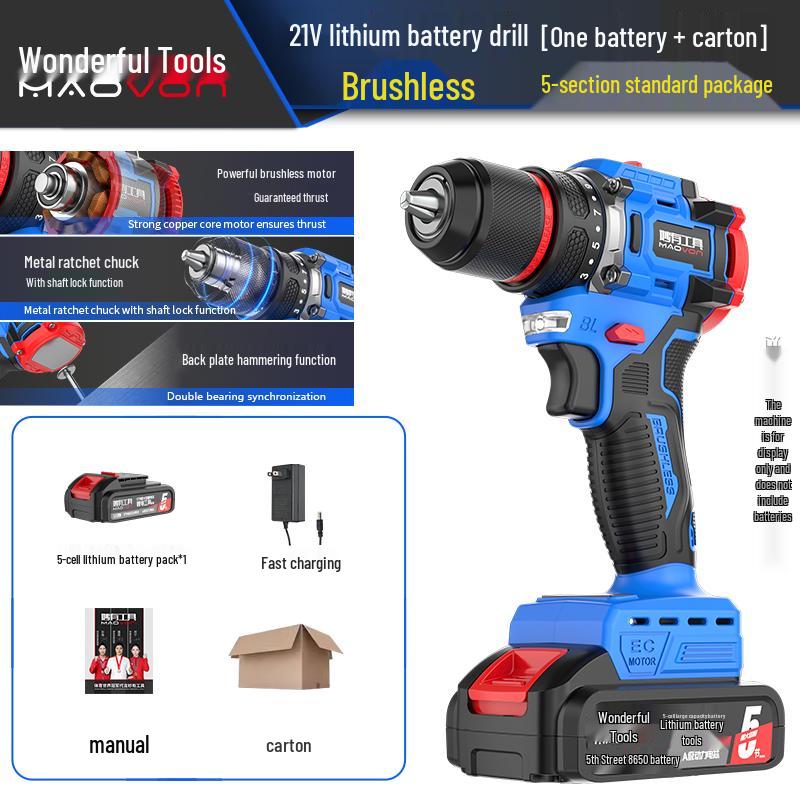 Compact Rechargeable Brushless Motor Drill: Multi-Function Impact Tool for Home Use