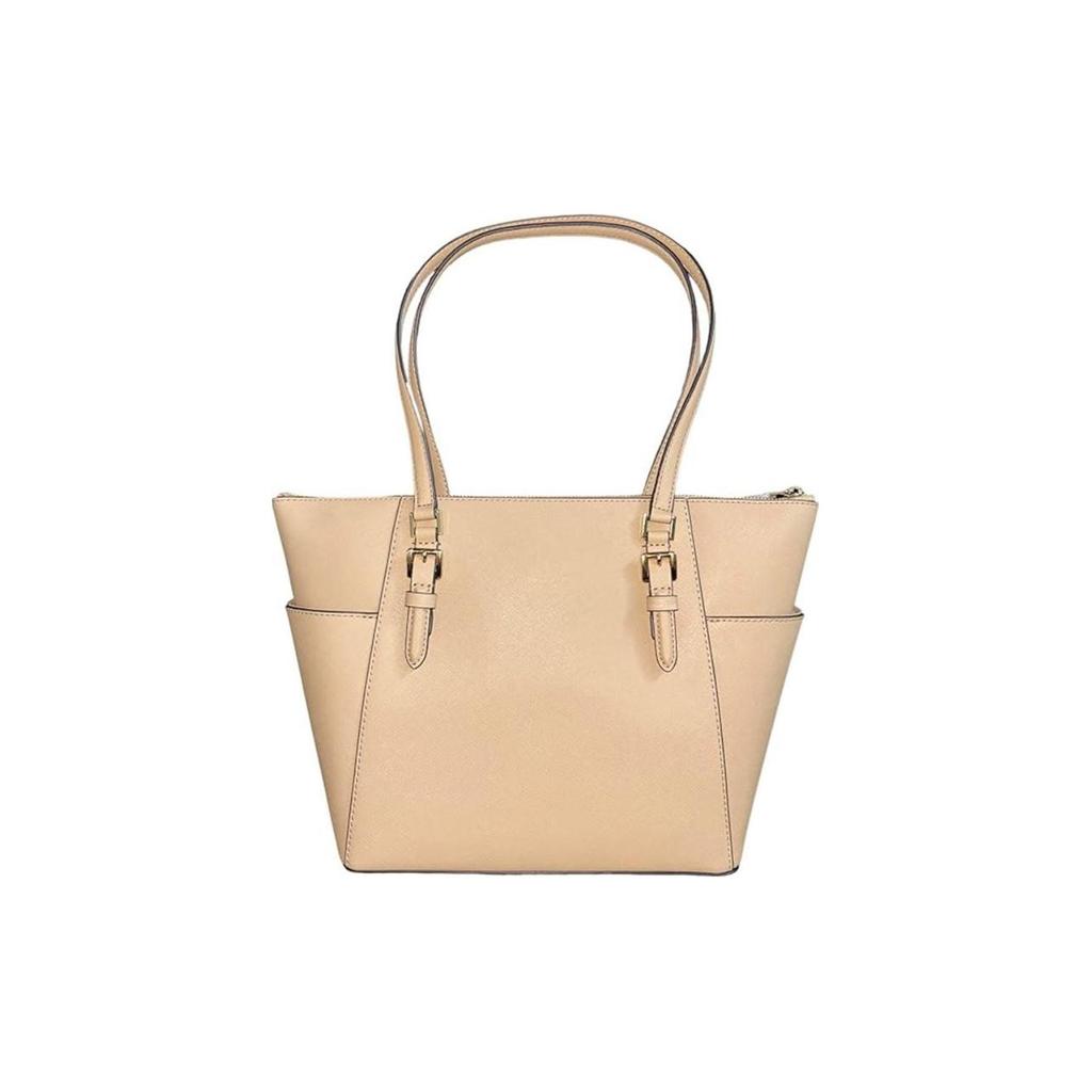 Michael Kors Mk Charlotte Logo Zip Closure Saffiano Leather Tote Bag Women Tote Beige 35T0GCFT7L-CAMEL