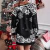 LYRIA New Christmas Snowflake Print Off Shoulder Dress Women Fashion Winter Long Sleeve Loose Party Mini Dresses for Women