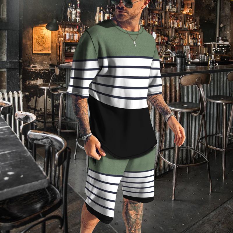 Newest Summer Men's Stripe Style T-Shirt Sets Fashion Tracksuit Outfit Trend Harajuku 3D Print Beach Shorts Abstract Clothes