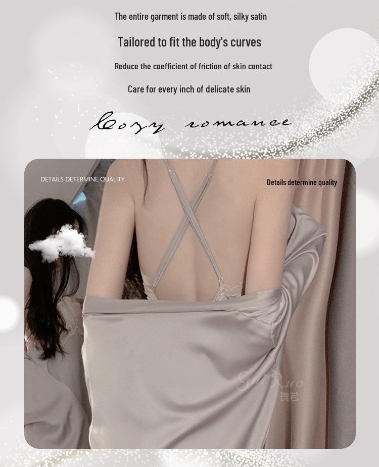 Elegant Spring/Summer Lace Pajama Set: Backless Camisole Nightgown & Cardigan