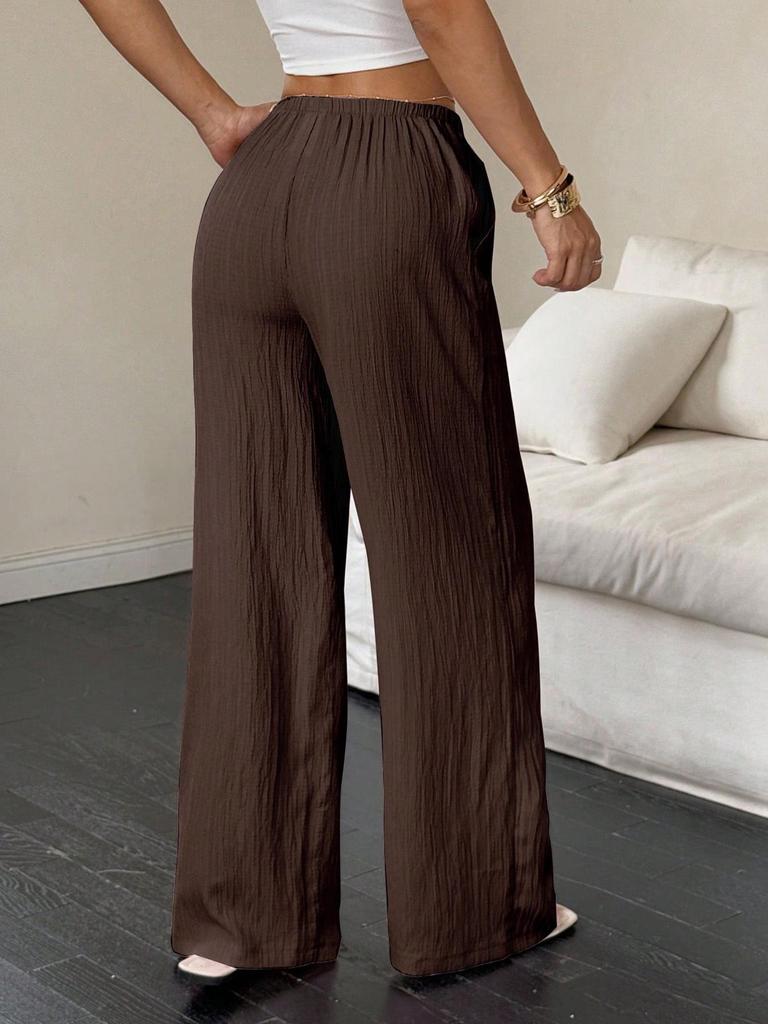 2026 Women's Casual Wide-Leg Pants with Knot Waist and Textured Fabric