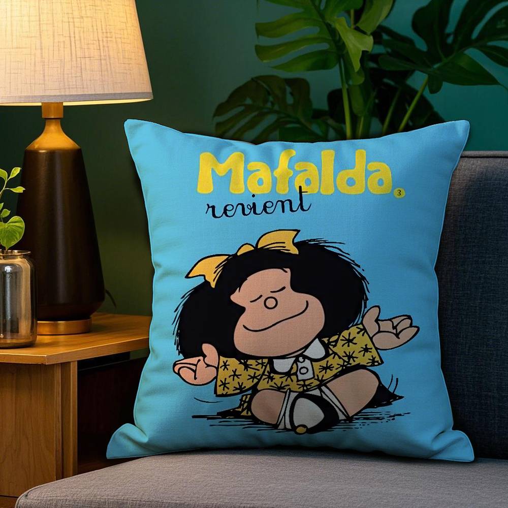 Cartoon M-Mafalda Cute Pillow Case Home Double-Sided Printing Short Plush Colorfast Microfiber Cushion Cover