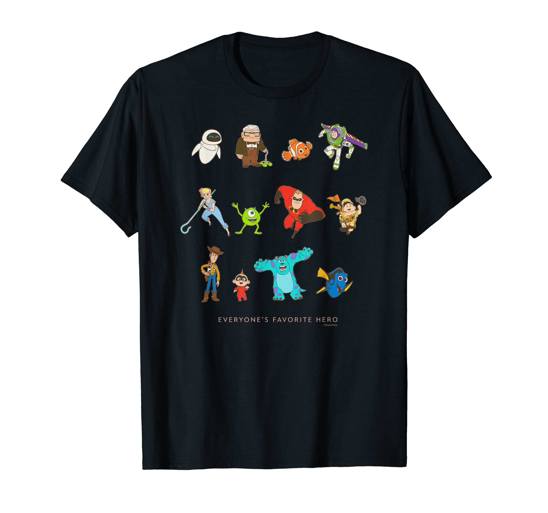 

Disney and Pixar characters, everyone s favorite heroes. T-shirt